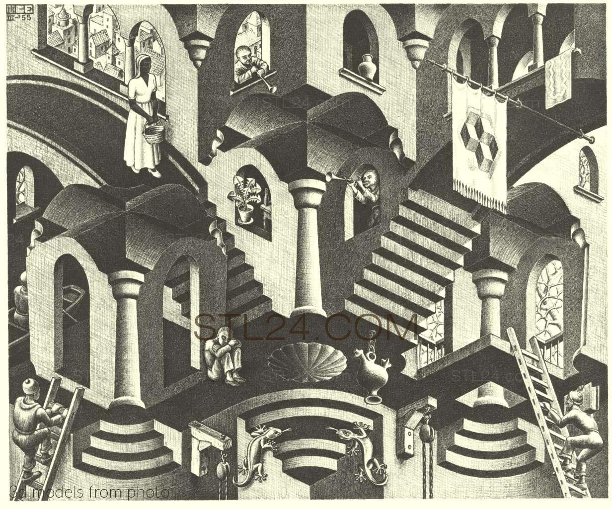 Maurits Escher (MAURITS ESCHER-0104 -  | 3D model 3DSMAX / OBJ / STL) 3D model for CNC machine
